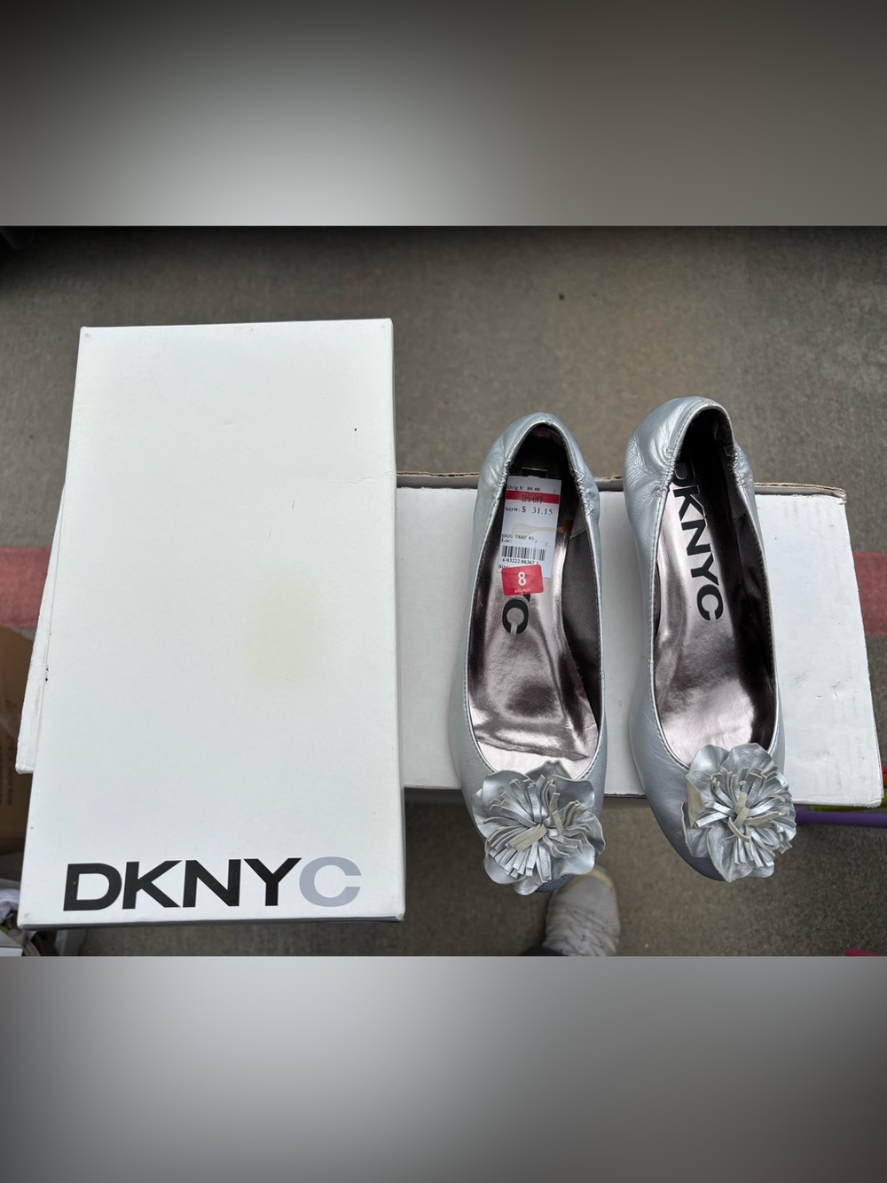 DKNYC Silver Floral-Accent Ballet Flats